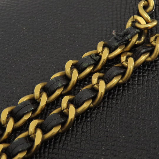 CHANEL Long Wallet Purse Grained Calfskin Skin black Chain Wallet COCO Mark Gold Metal