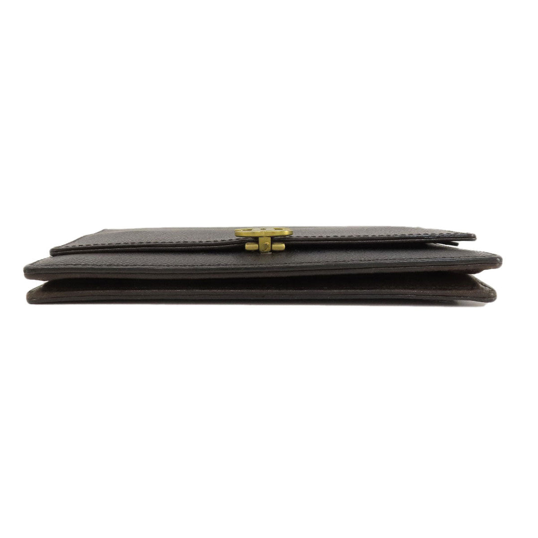 CHANEL Long Wallet Purse Grained Calfskin Skin black Chain Wallet COCO Mark Gold Metal