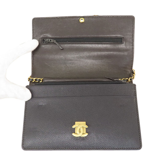 CHANEL Long Wallet Purse Grained Calfskin Skin black Chain Wallet COCO Mark Gold Metal
