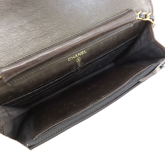 CHANEL Long Wallet Purse Grained Calfskin Skin black Chain Wallet COCO Mark Gold Metal