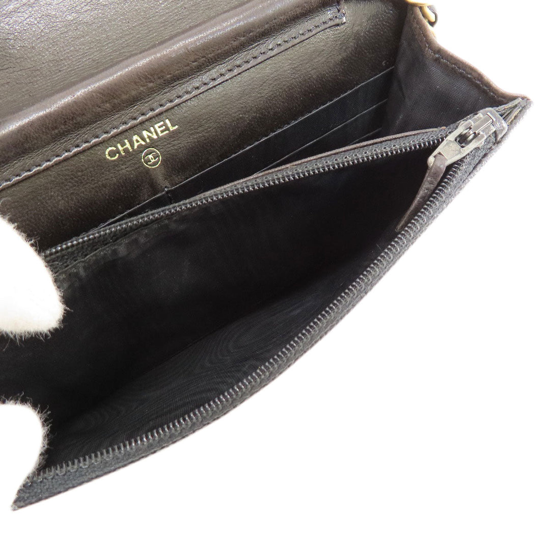 CHANEL Long Wallet Purse Grained Calfskin Skin black Chain Wallet COCO Mark Gold Metal
