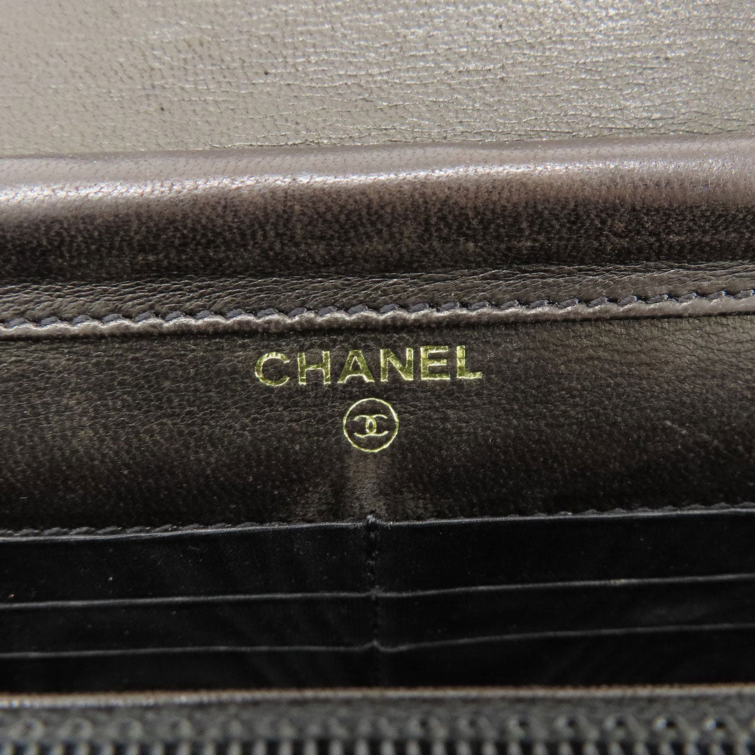 CHANEL Long Wallet Purse Grained Calfskin Skin black Chain Wallet COCO Mark Gold Metal