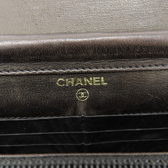 CHANEL Long Wallet Purse Grained Calfskin Skin black Chain Wallet COCO Mark Gold Metal