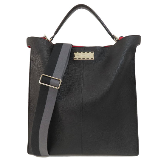 FENDI Tote Bag Calfskin black logo 2WAY Women Used Authentic