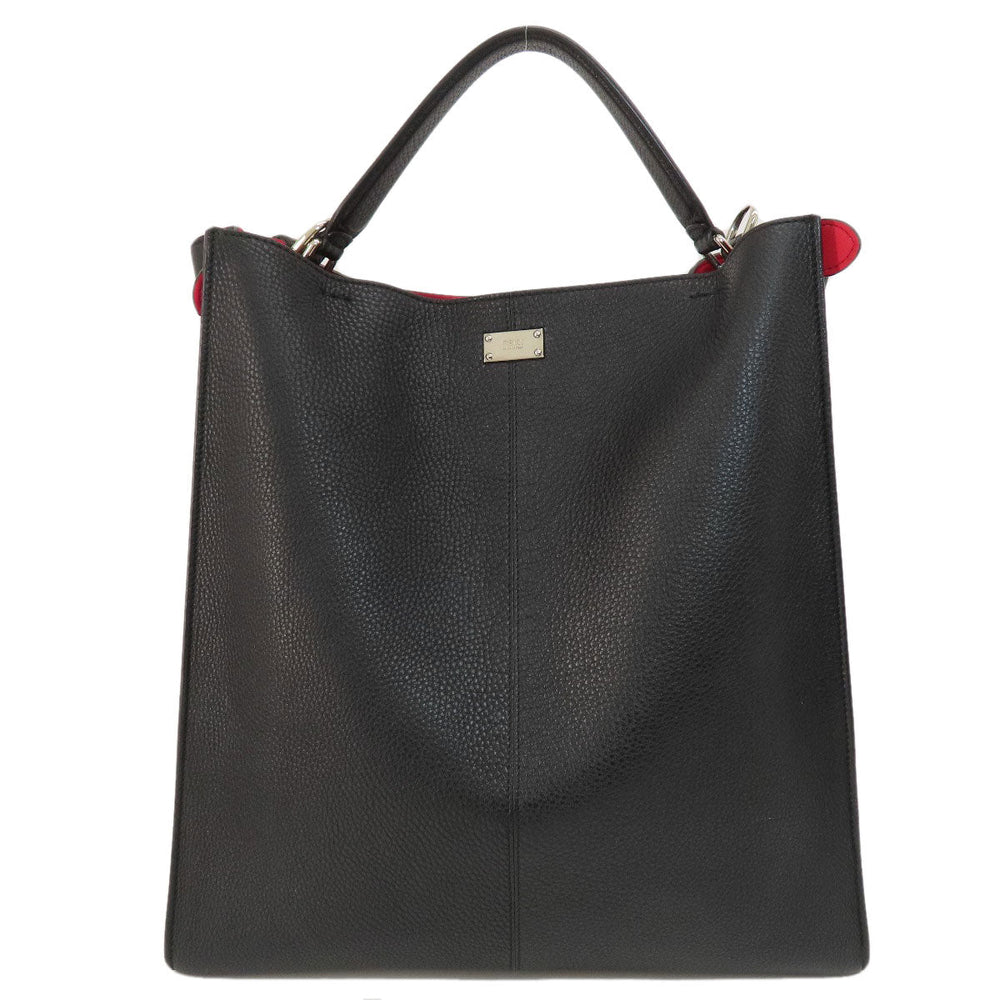 FENDI Tote Bag Calfskin black logo 2WAY Women Used Authentic
