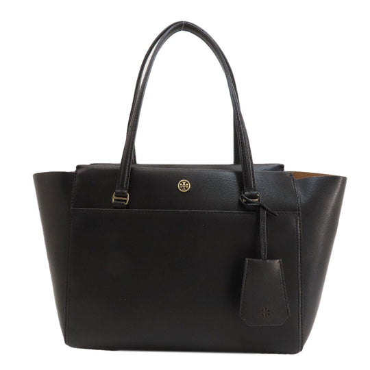 Tory Burch Tote Bag leather black logo Women Used Authentic
