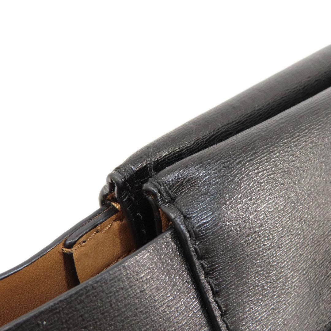 Tory Burch Tote Bag leather black logo Women Used Authentic