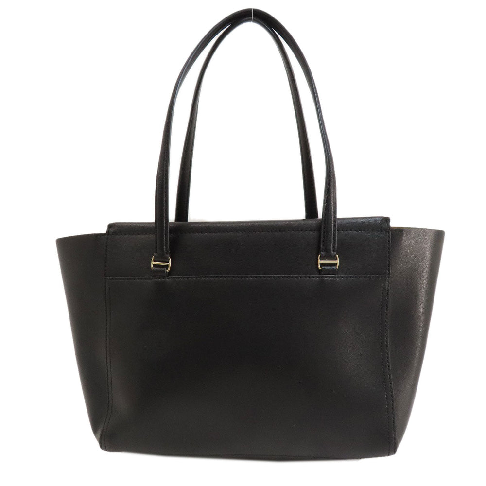 Tory Burch Tote Bag leather black logo Women Used Authentic