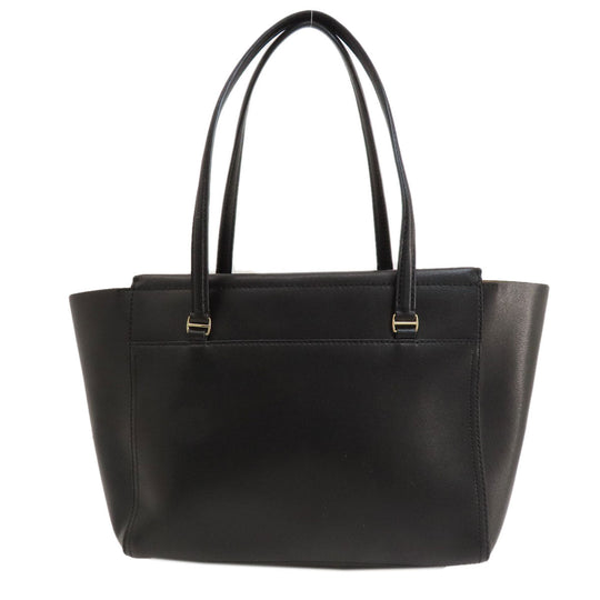 Tory Burch Tote Bag leather black logo Women Used Authentic