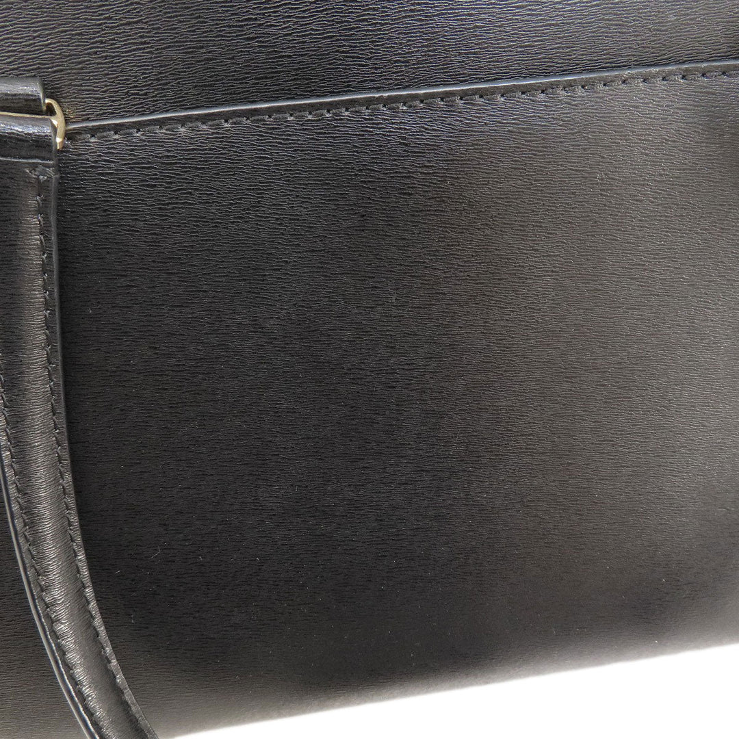 Tory Burch Tote Bag leather black logo Women Used Authentic