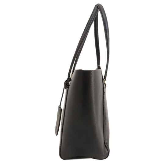 Tory Burch Tote Bag leather black logo Women Used Authentic