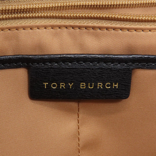 Tory Burch Tote Bag leather black logo Women Used Authentic