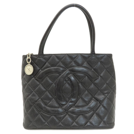 CHANEL Tote Bag Caviar skin black Replica Tote SilverMetal