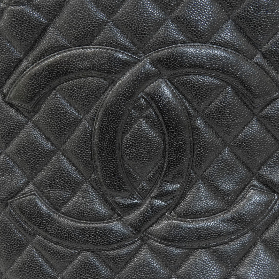 CHANEL Tote Bag Caviar skin black Replica Tote SilverMetal