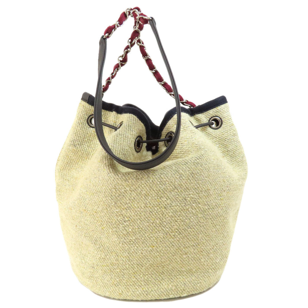 CHANEL Shoulder Bag canvas beige Deauville Drawstring Bag SilverMetal