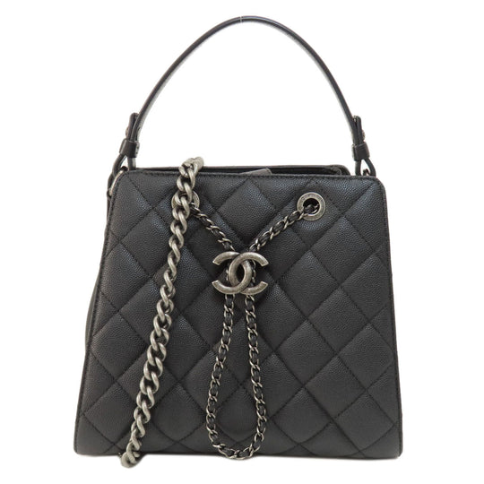 CHANEL Handbag Grained Calfskin Skin black CCBucket Matelasse 2WAY SilverMetal