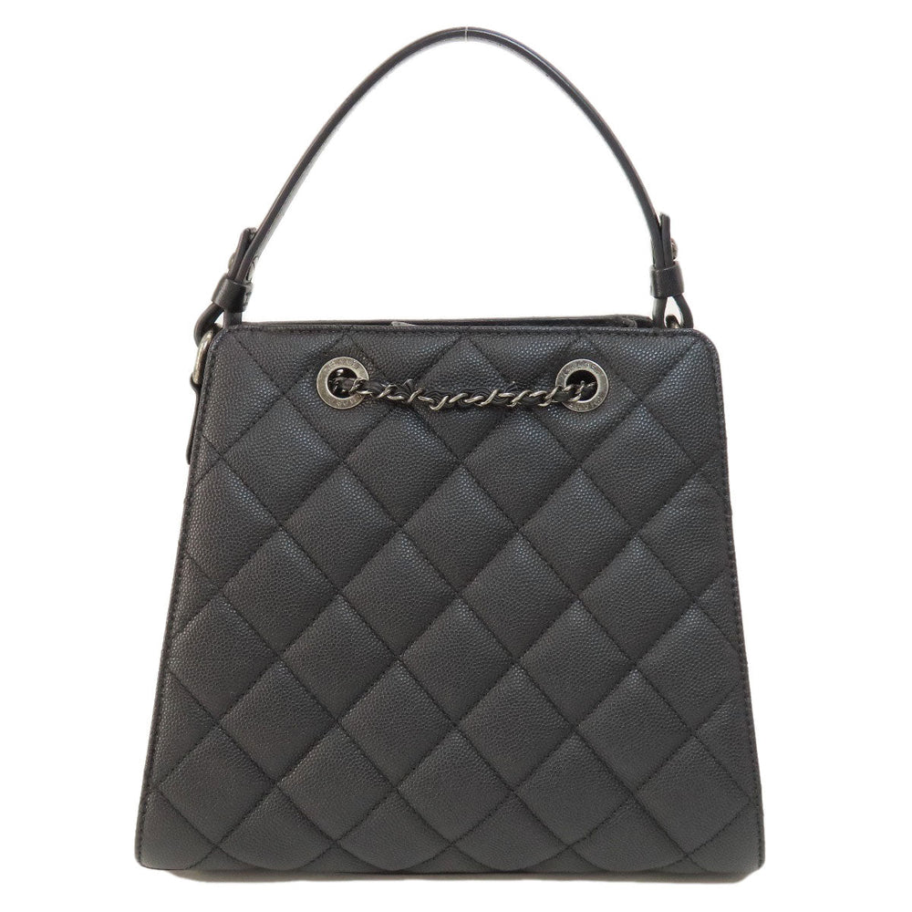 CHANEL Handbag Grained Calfskin Skin black CCBucket Matelasse 2WAY SilverMetal