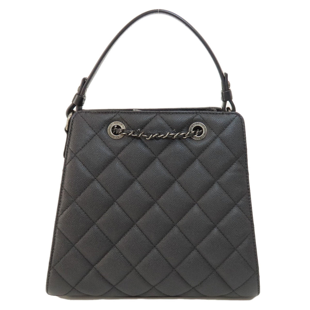 CHANEL Handbag Grained Calfskin Skin black CCBucket Matelasse 2WAY SilverMetal