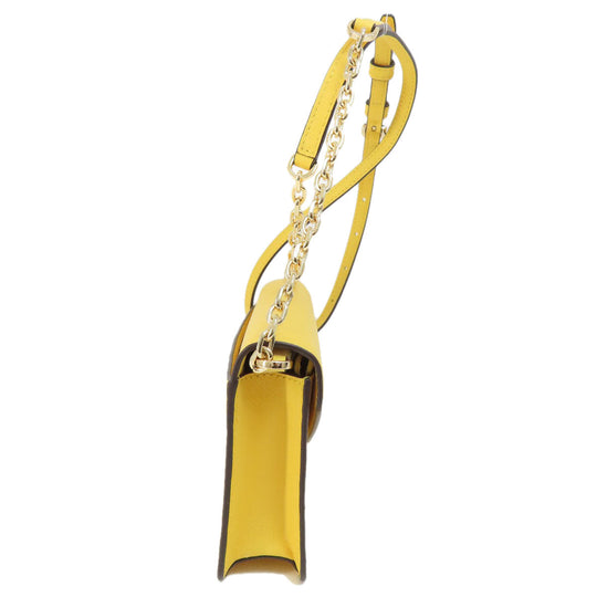 MICHAEL KORS Tote Bag PVC yellow logoMetal ChainShoulder Women Used Authentic