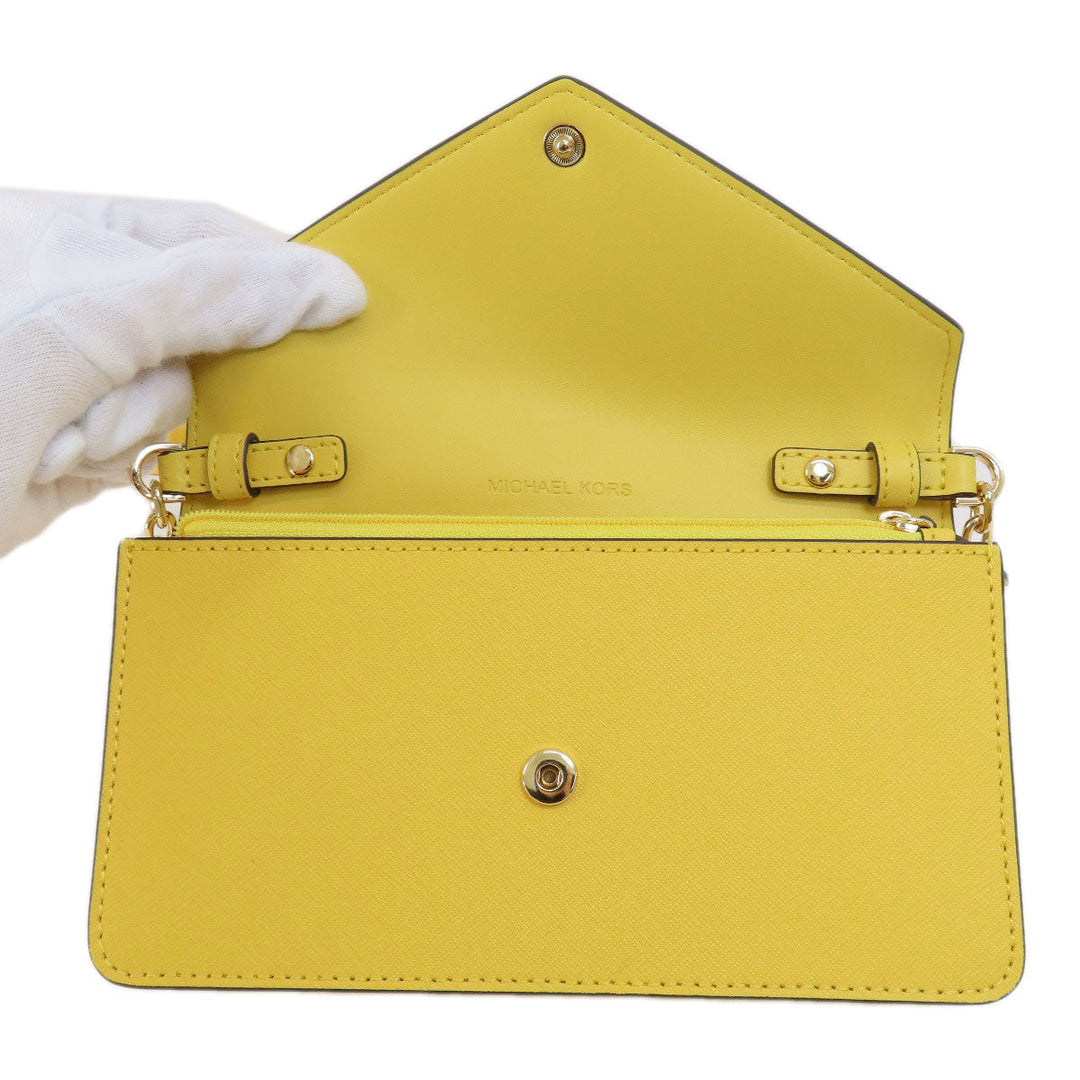 MICHAEL KORS Tote Bag PVC yellow logoMetal ChainShoulder Women Used Authentic