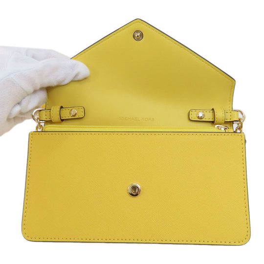 MICHAEL KORS Tote Bag PVC yellow logoMetal ChainShoulder Women Used Authentic