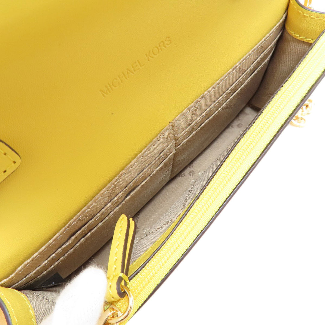 MICHAEL KORS Tote Bag PVC yellow logoMetal ChainShoulder Women Used Authentic