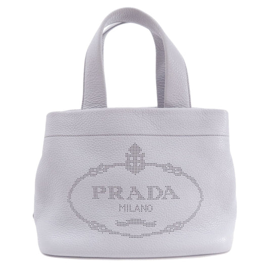 PRADA Handbag leather gray logo Women Used Authentic