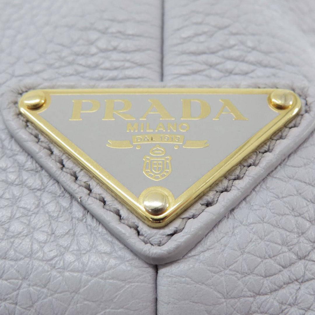 PRADA Handbag leather gray logo Women Used Authentic