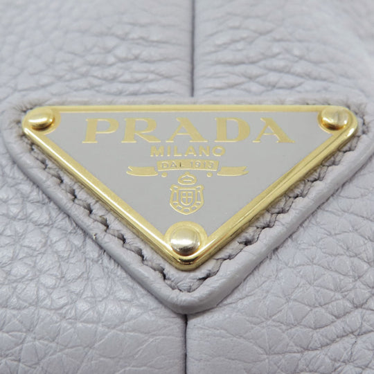 PRADA Handbag leather gray logo Women Used Authentic