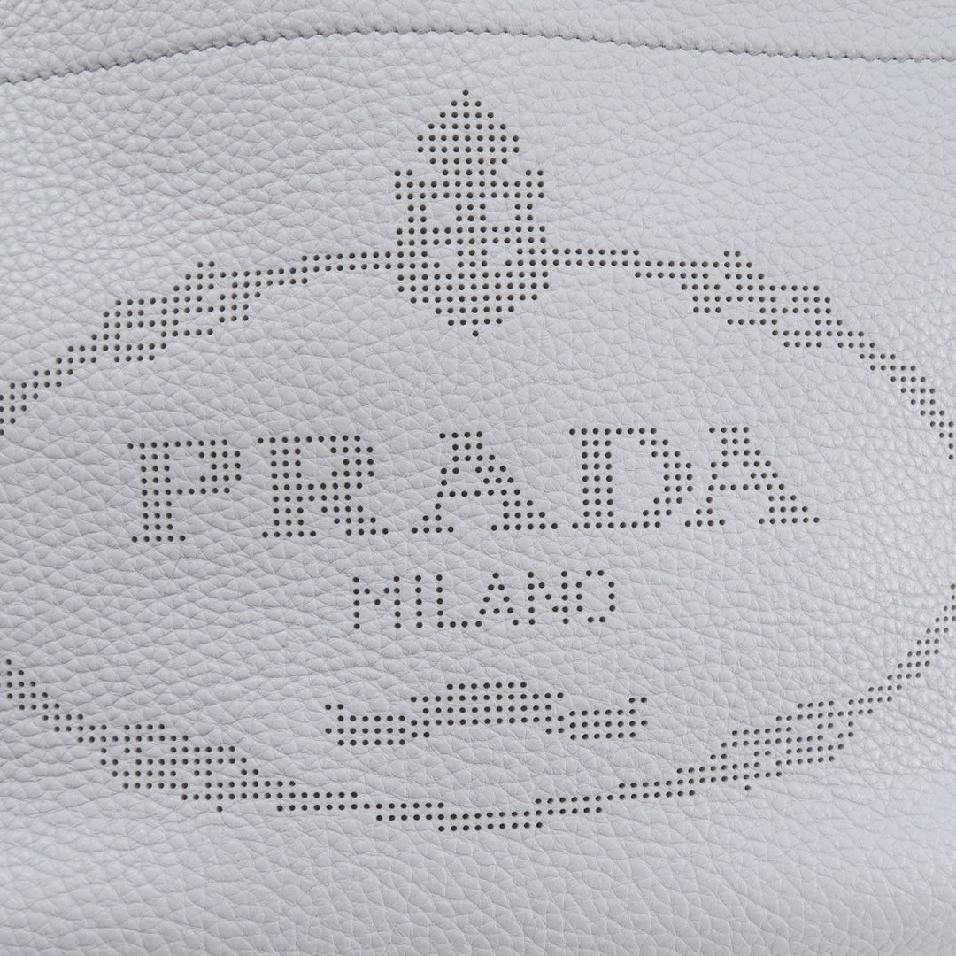 PRADA Handbag leather gray logo Women Used Authentic