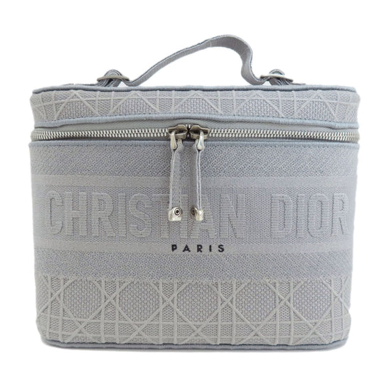 Christian Dior Handbag canvas gray Lady Dee-Lite Vanity Women Used Authentic
