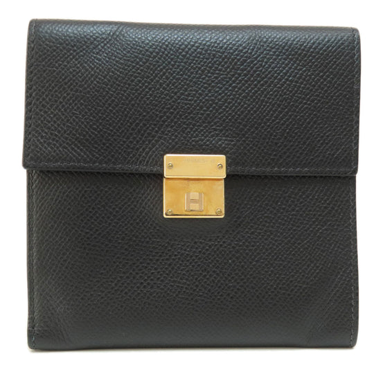 HERMES Bifold Wallet Epsom black Click 12 Black Gold Metal Women Used Authentic
