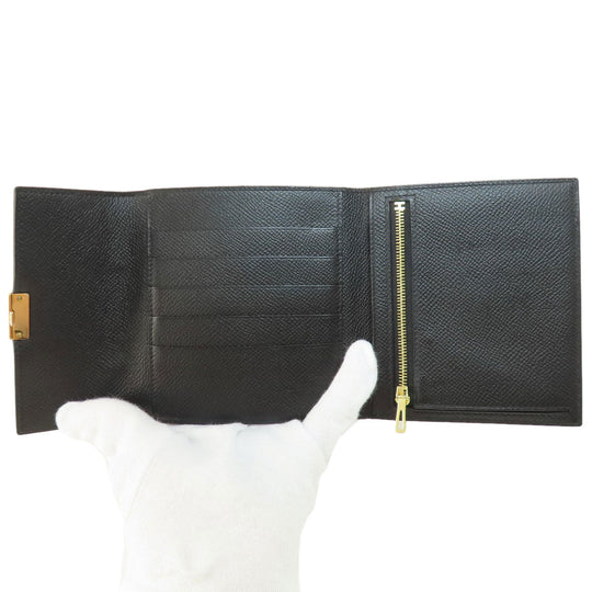 HERMES Bifold Wallet Epsom black Click 12 Black Gold Metal Women Used Authentic