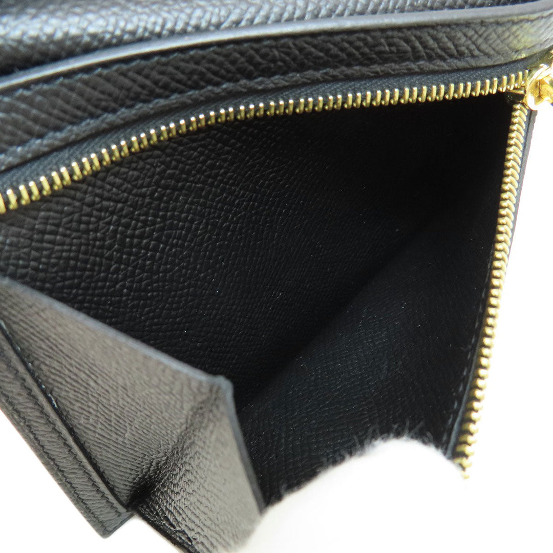 HERMES Bifold Wallet Epsom black Click 12 Black Gold Metal Women Used Authentic