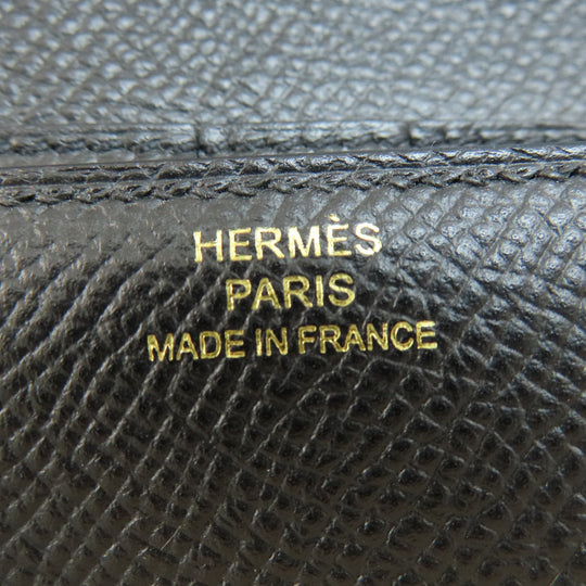 HERMES Bifold Wallet Epsom black Click 12 Black Gold Metal Women Used Authentic