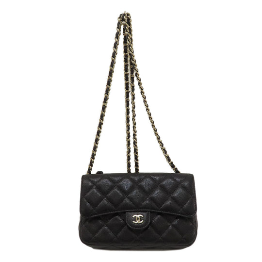 CHANEL Shoulder Bag Grained Calfskin Skin black ChainShoulder Matelasse Gold Metal