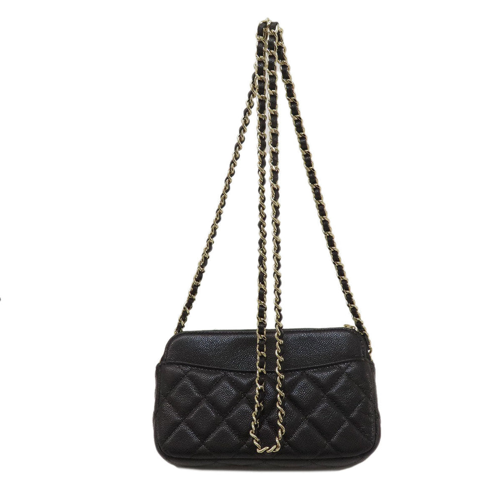 CHANEL Shoulder Bag Grained Calfskin Skin black ChainShoulder Matelasse Gold Metal