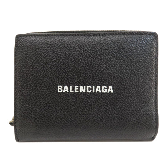 BALENCIAGA Bifold Wallet 650879 leather black logo mens(Unisex) Used Authentic