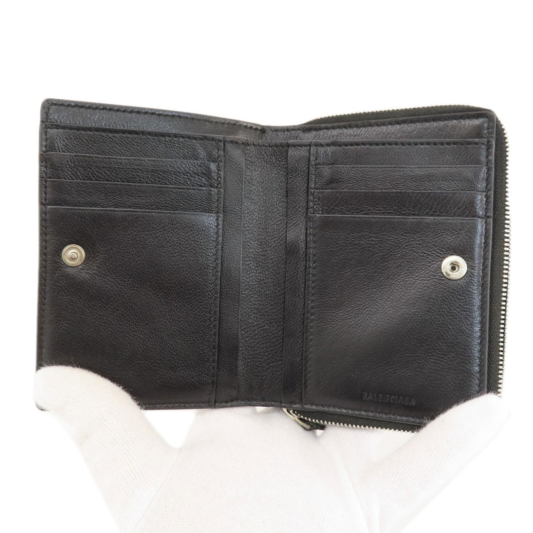 BALENCIAGA Bifold Wallet 650879 leather black logo mens(Unisex) Used Authentic