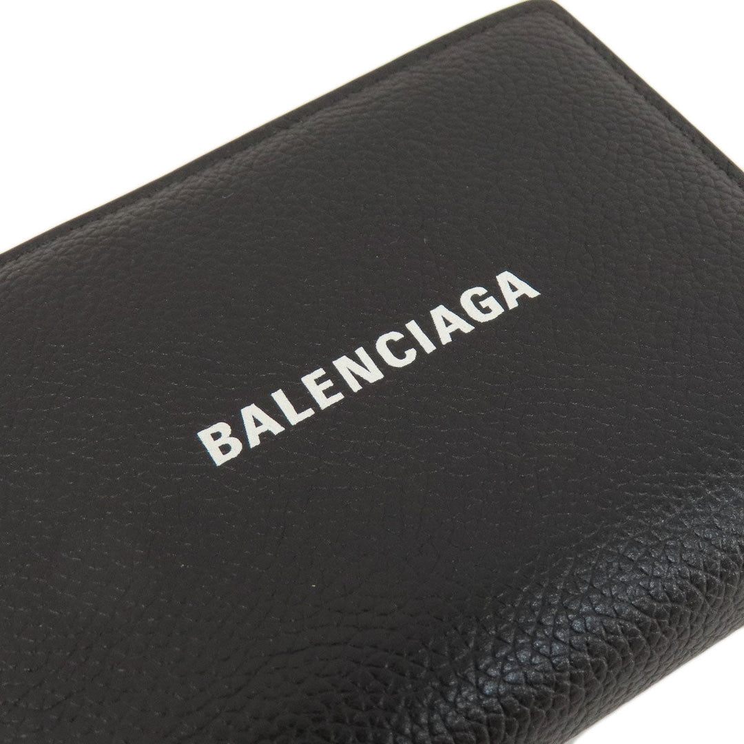 BALENCIAGA Bifold Wallet 650879 leather black logo mens(Unisex) Used Authentic