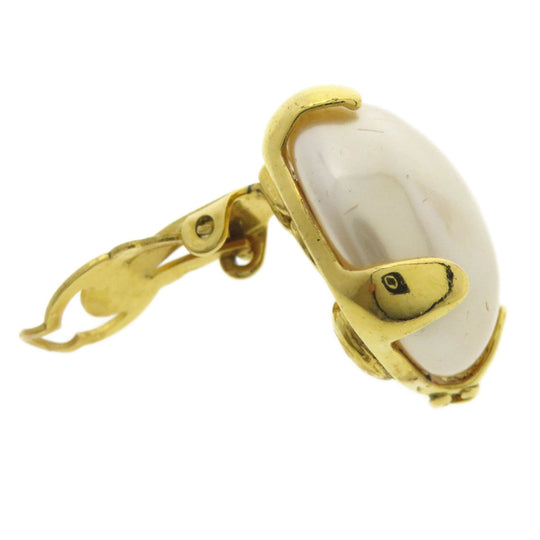 CHANEL Earring metallic gold Fake pearl Women Used Authentic