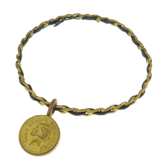 CHANEL bracelet Metal, Leather gold COCO Mark Bangle Women Used Authentic