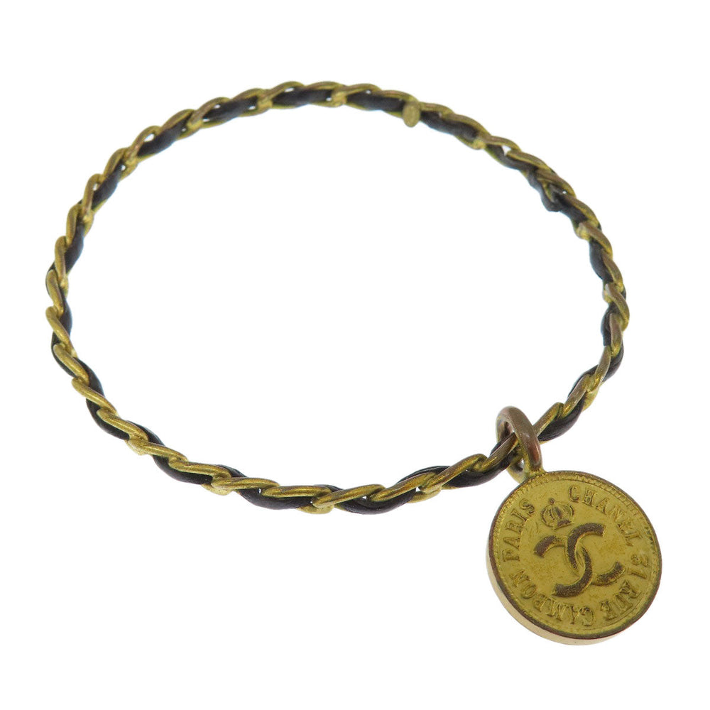CHANEL bracelet Metal, Leather gold COCO Mark Bangle Women Used Authentic