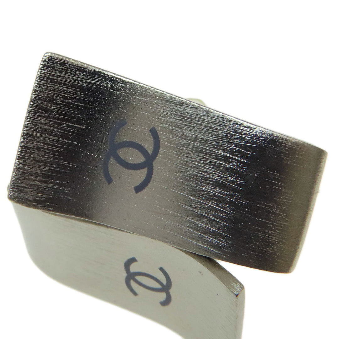 CHANEL Earring metallic Silver COCO Mark Women Used Authentic