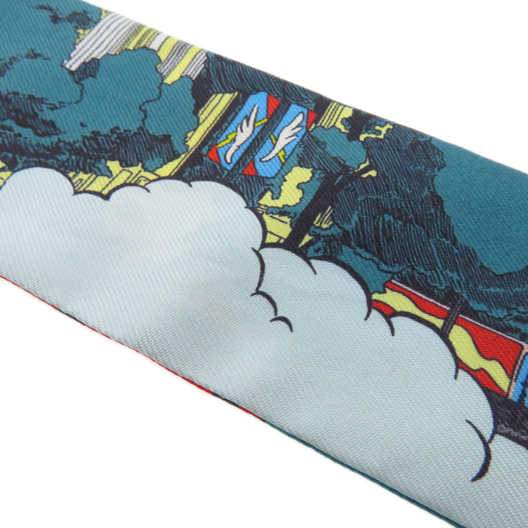HERMES scarf silk blue Twilly Women Used Authentic