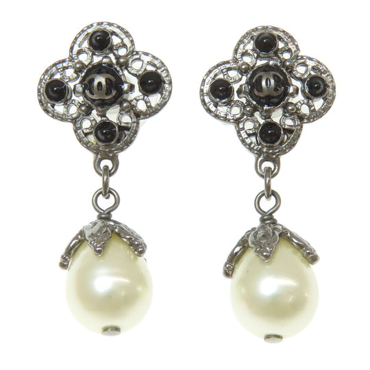 CHANEL Pierce metallic Silver COCO Mark Women Used Authentic