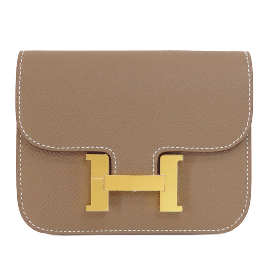 HERMES Coin case Epsom beige Constance Slim Etoupe Gold Metal Women Used Authentic