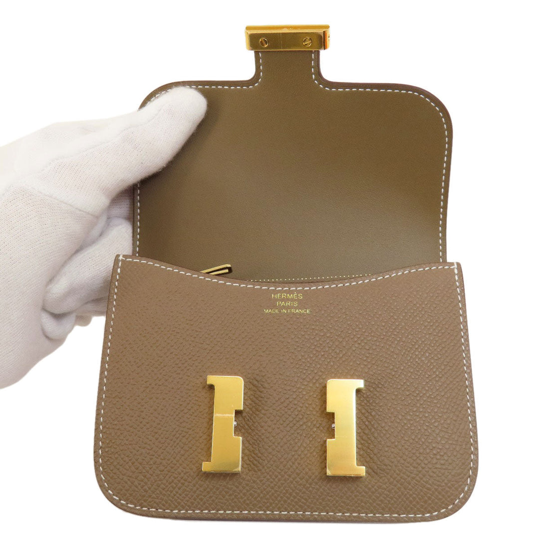 HERMES Coin case Epsom beige Constance Slim Etoupe Gold Metal Women Used Authentic