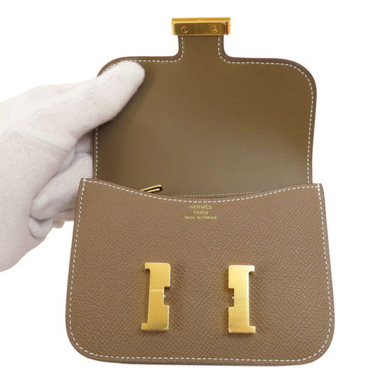 HERMES Coin case Epsom beige Constance Slim Etoupe Gold Metal Women Used Authentic