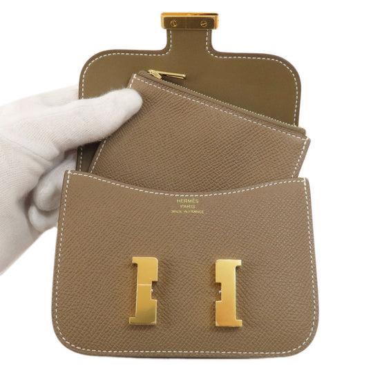 HERMES Coin case Epsom beige Constance Slim Etoupe Gold Metal Women Used Authentic